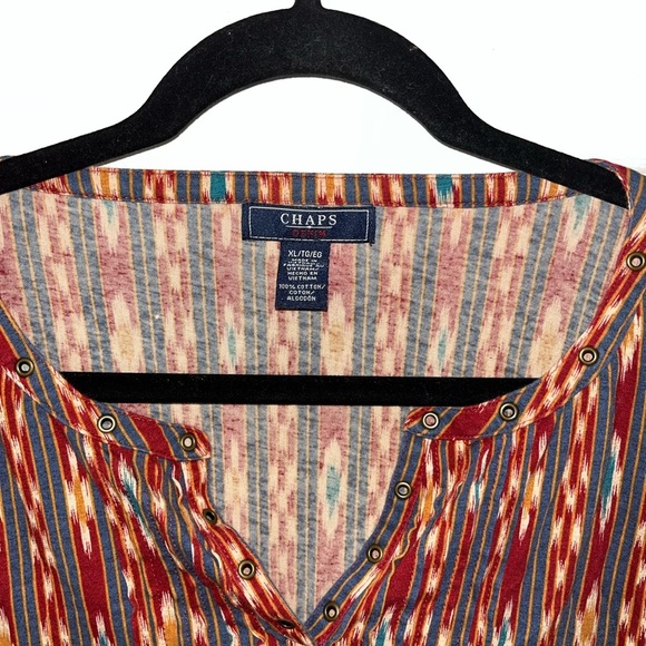 Chaps Multicolor Striped Western Aztec Vibe Cotton blend Top XL - Picture 2 of 4